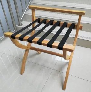 Solid Wood Folding Luggage Rack, Hotel Bedroom Suitcase Support Stand with Backrest, Travel Bag Storage Holder, Room Furniture Landing Shelf