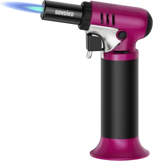 Sondiko Butane Torch with Fuel Gauge S907, Refillable Soldering Torch Lighter with Adjustable Flame for Welding, Resin Art, Industrial, Pink&Black(Butane Gas Not Included)