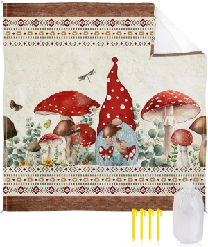 Southwest Beach Blanket Large with Stakes Waterproof Sandproof Beach Mat with Corner Pockets for Outdoor Travel Camping Hiking Picnic Essentials,Mushroom Bohomain Gnomes Butter-fly Eucalyptus 95"x80"