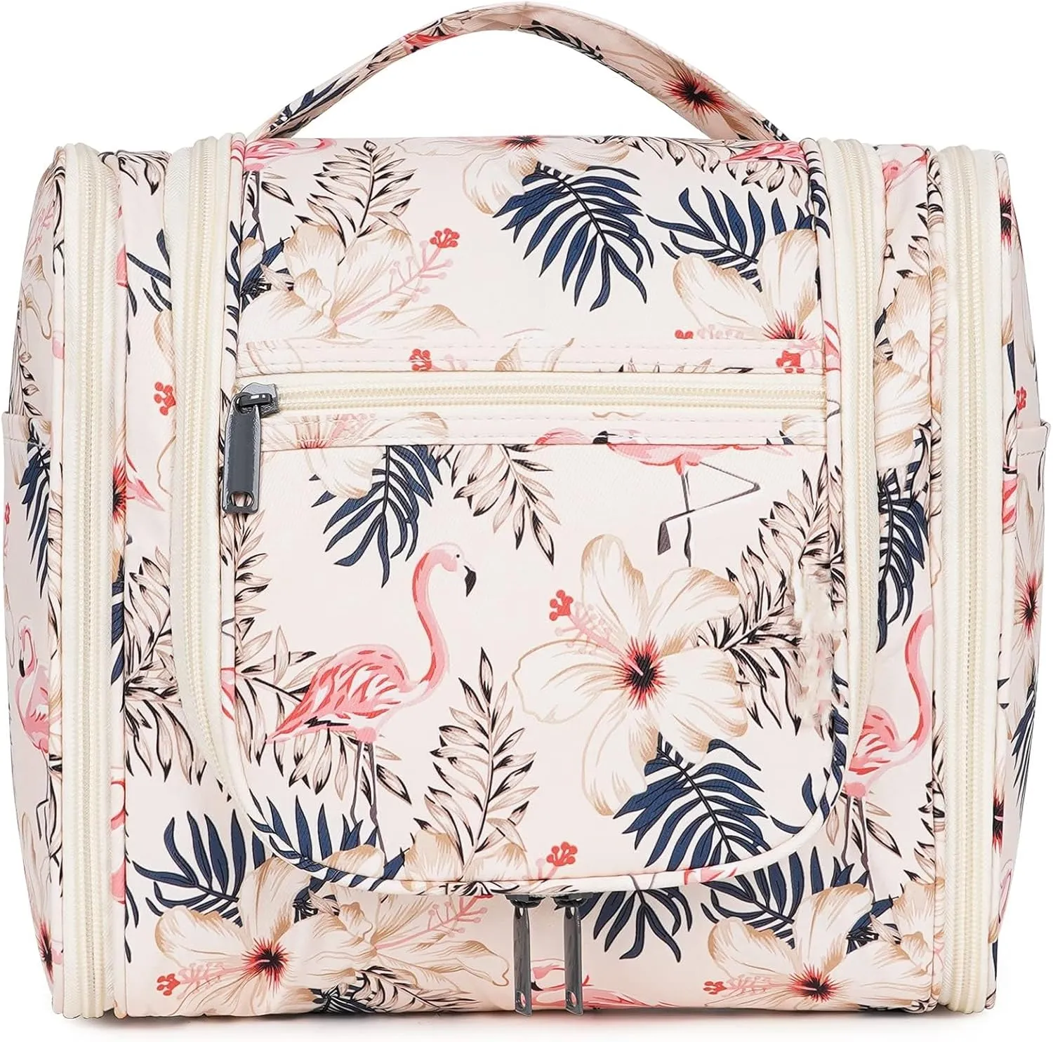 sportsnew Large Capacity Hanging Toiletry Bag Multifunctional Travel Full Size Makeup Organizer For Women Cosmetics Bag With Hook (Beige Bird)
