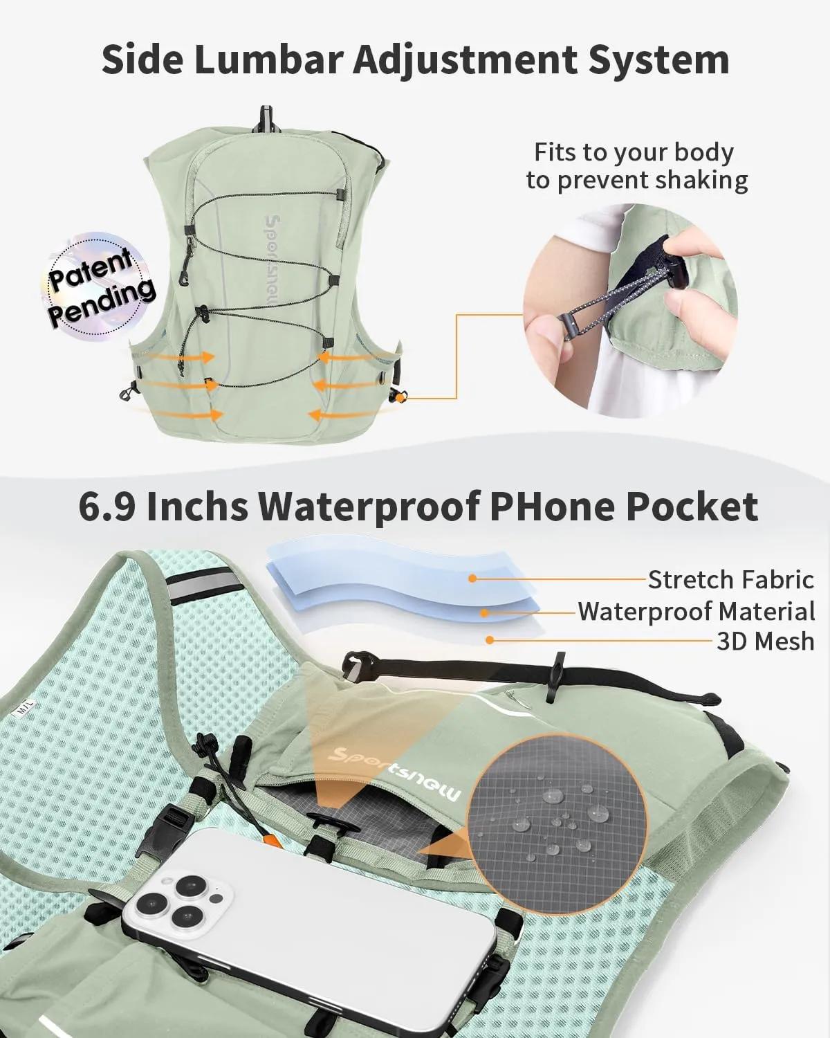 sportsnew Running Vest for Women Men, Lightweight 10L Hydration Backpack with Waterproof Phone Pocket, Breathable Pack for Hiking Trail Running Cycling Marathon