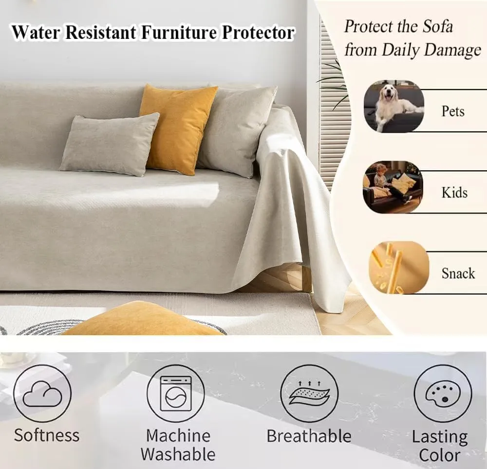 STACYPIK Waterproof Beige Sofa Cushion Covers Dog Couch Cover for 3-4 Cushion Couch Water Resistant Slipcover Furniture Protector Non-Slip Pet Protector Cover Leak Proof Couch Cover-71X134IN