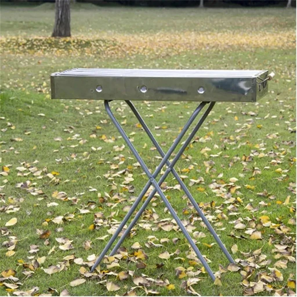 Stainless Steel Barbecue Stove With Fork Legs Wooden Handle, Charcoal BBQ Outdoor Barbecue Rack