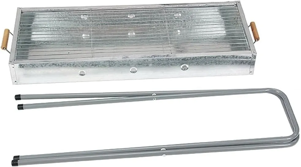 Stainless Steel Barbecue Stove With Fork Legs Wooden Handle, Charcoal BBQ Outdoor Barbecue Rack