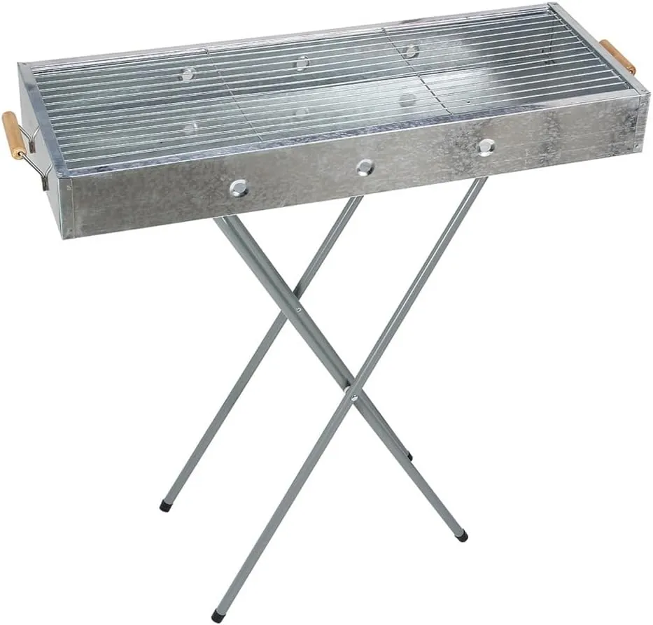 Stainless Steel Barbecue Stove With Fork Legs Wooden Handle, Charcoal BBQ Outdoor Barbecue Rack
