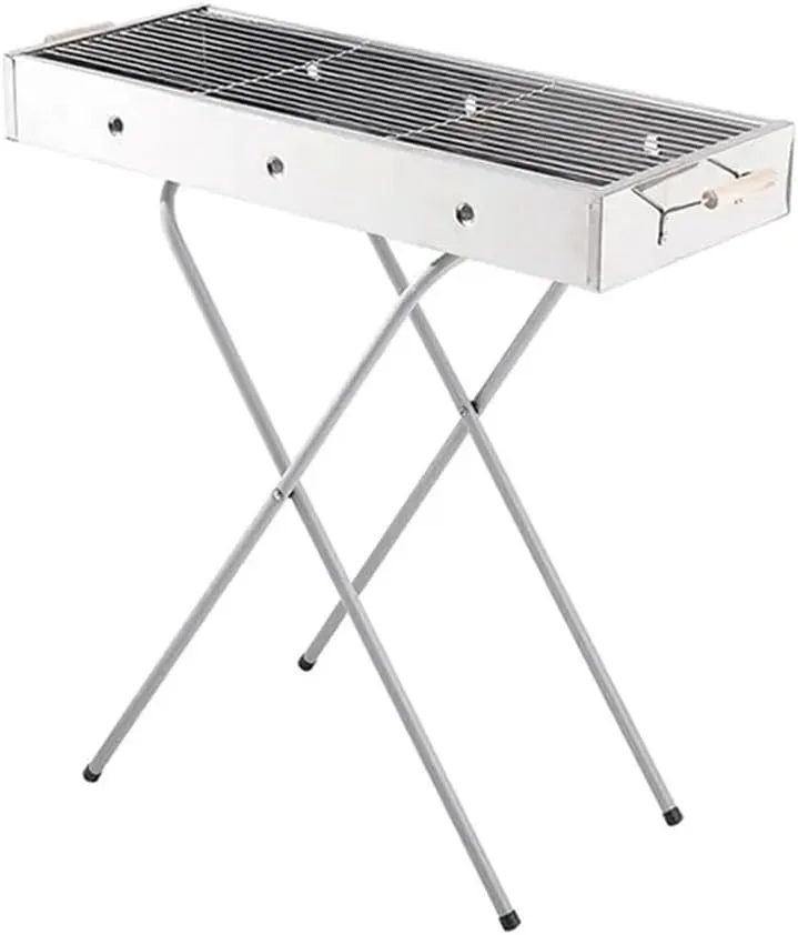 Stainless Steel Barbecue Stove With Fork Legs Wooden Handle, Charcoal BBQ Outdoor Barbecue Rack