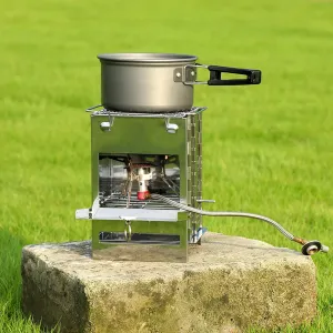 Stainless Steel Camping Stove, Integrated Folding Firewood Stove, Ultra-Light Backpacking Stove Come in a Net Carry Bag for Outdoor Hiking Traveling Picnic BBQ
