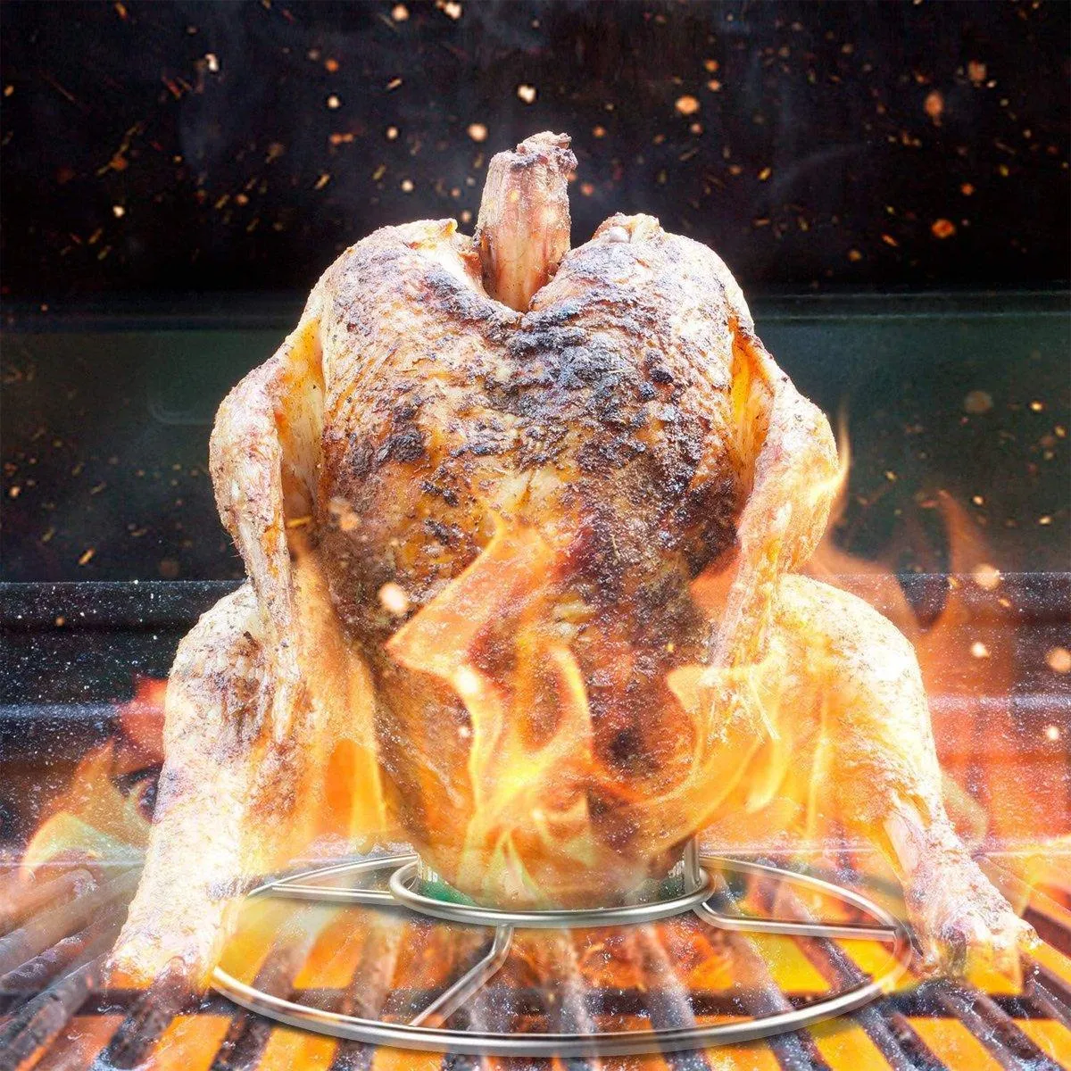 Stainless Steel Folding Chicken Roaster Rack BBQ Grill Stand Tool Holder Cooking