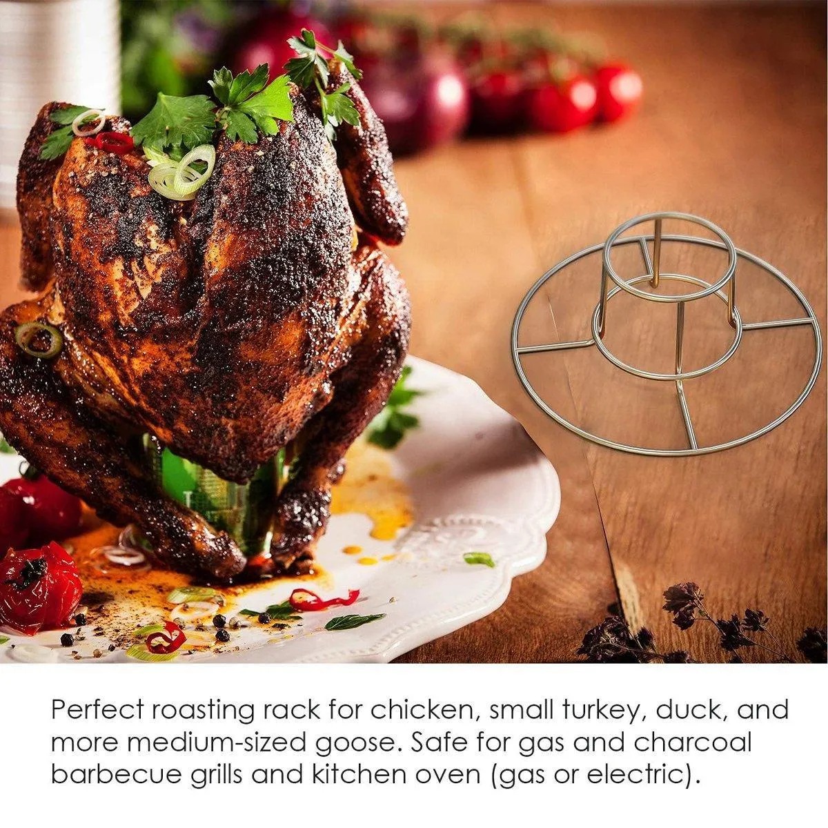 Stainless Steel Folding Chicken Roaster Rack BBQ Grill Stand Tool Holder Cooking