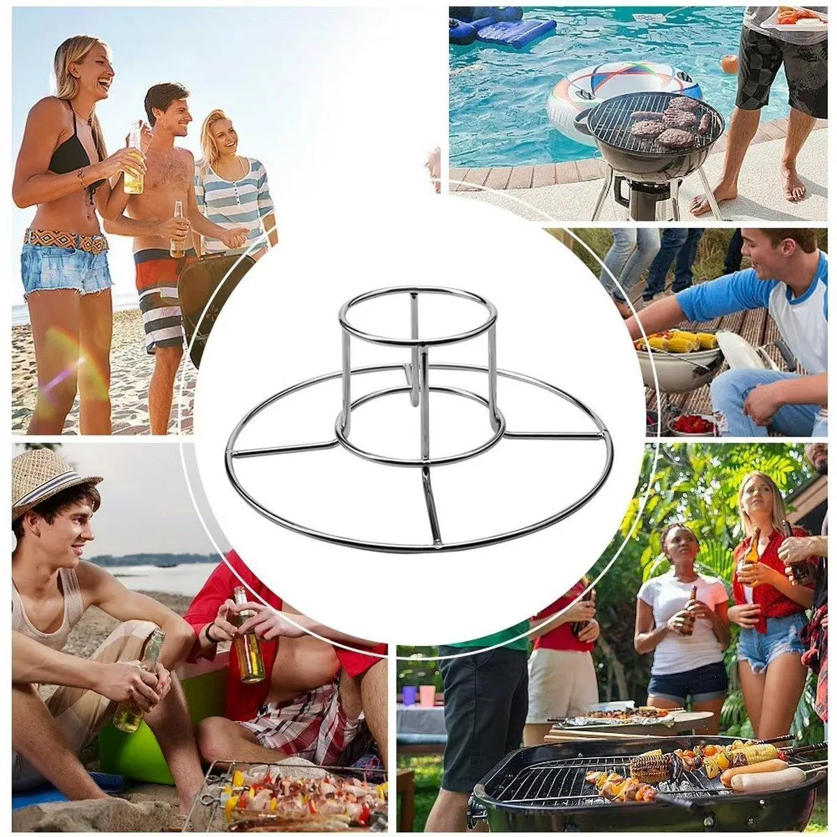Stainless Steel Folding Chicken Roaster Rack BBQ Grill Stand Tool Holder Cooking