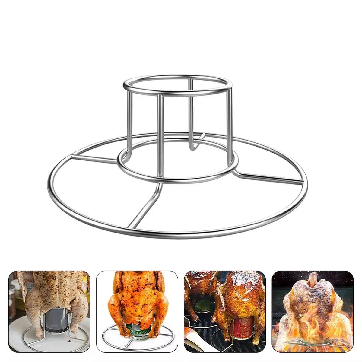 Stainless Steel Folding Chicken Roaster Rack BBQ Grill Stand Tool Holder Cooking