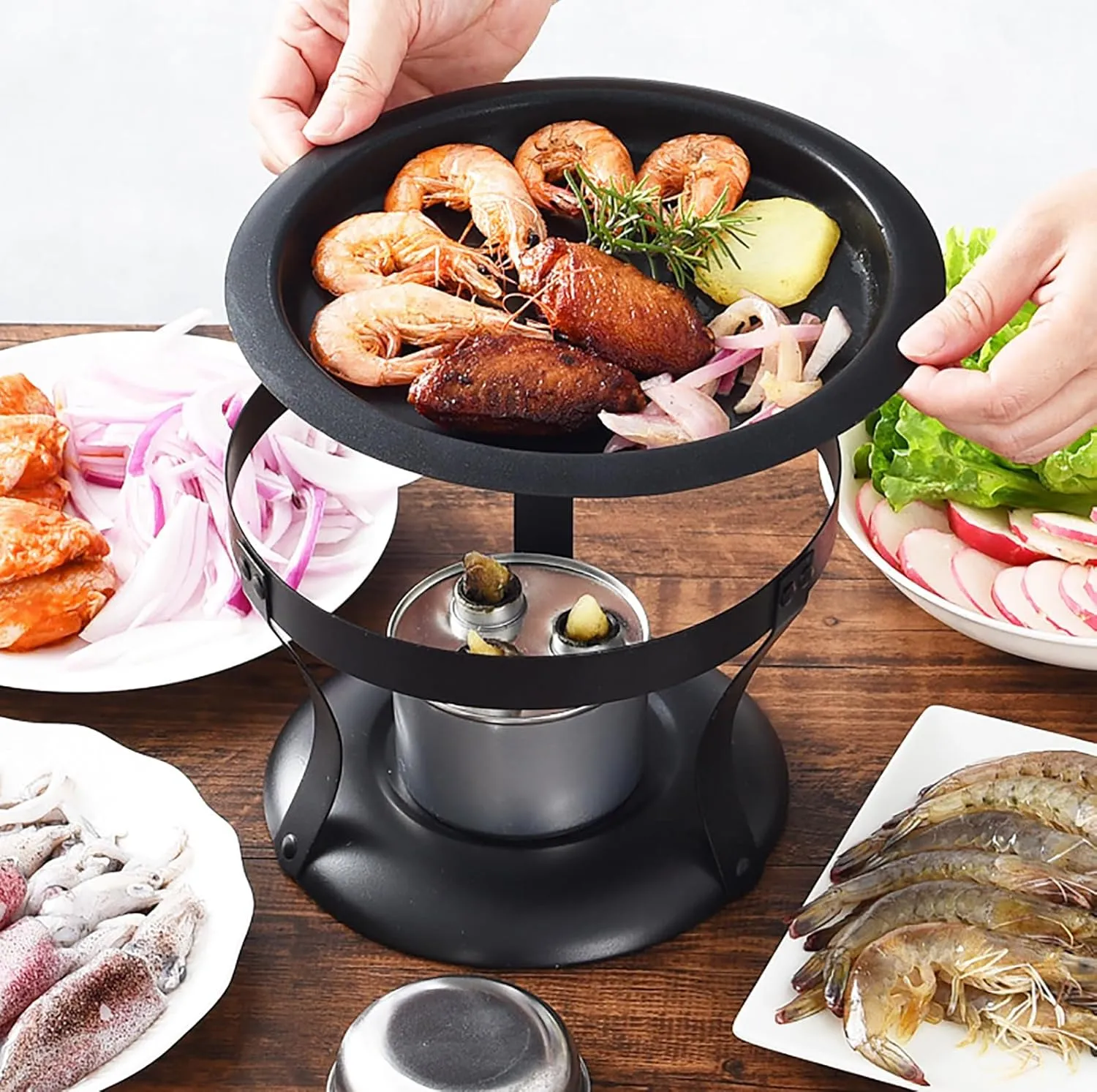 Stainless Steel Portable Camping BBQ Grill Mini Korean with Fire Cover Outdoor Travel (Small)