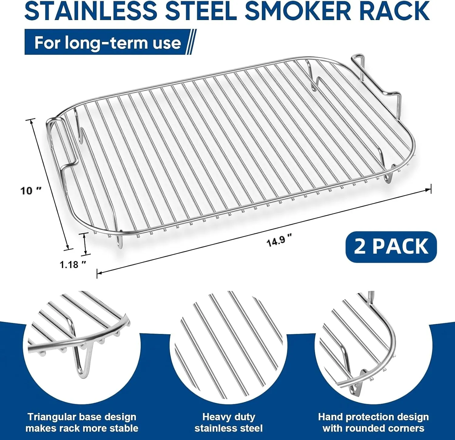Stainless Steel Rack Fits for Ninja XSKRSTRKXL Woodfire OG800 OG900 Series, Roast Smoke Grill for Ninja OG850 OG951 Woodfire Pro XL Outdoor Grill Accessories, Dishwasher Safe, 2 Pack