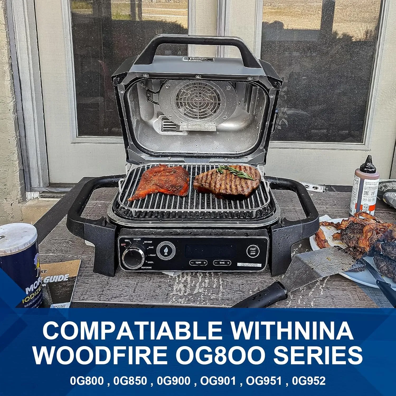Stainless Steel Rack Fits for Ninja XSKRSTRKXL Woodfire OG800 OG900 Series, Roast Smoke Grill for Ninja OG850 OG951 Woodfire Pro XL Outdoor Grill Accessories, Dishwasher Safe, 2 Pack