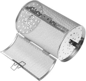Stainless Steel Rotisserie Basket - Multifunctional Rotating Air Fryer Basket, Grill Roaster Drum for Air Fryer, Oven & BBQ, Ideal for Peanut, Dried Nuts & Coffee Beans