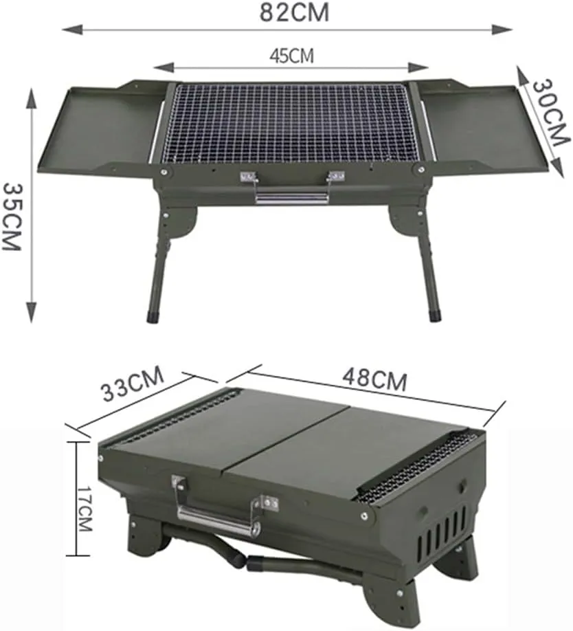 Stainless Steel Small Charcoal Grill, Portable Folding BBQ Grill Set,for Outdoor Cooking Camping Hiking Picnics (Red 42 * 29 * 37cm)