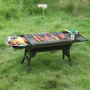 Stainless Steel Small Charcoal Grill, Portable Folding BBQ Grill Set,for Outdoor Cooking Camping Hiking Picnics (Red 42 * 29 * 37cm)