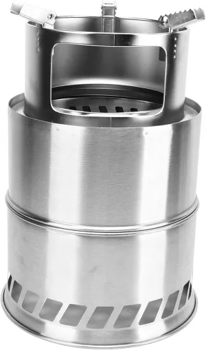 Stainless Steel Wood Burning Camping Stove, Portable Backpacking Stove for Tent Heating, BBQ, Easy to Carry, Quick Burn