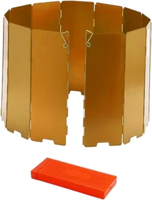 Stove Windscreen, Windshield Foldable 12 Plates with Storage Bag, Wind Protector, Wind Shade for Cooker Hiking Outdoor BBQ, Gold