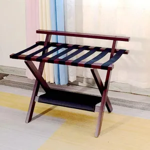 Suitcase Stand for Guest Room - Luggage Rack, Solid Wood Travel Bag Organizer, Hotel/Bedroom/Guest Room, Double Layer Luggage Rack with Backrest, Home Hotel Foldable Suitcase Rack,Red-1pcs