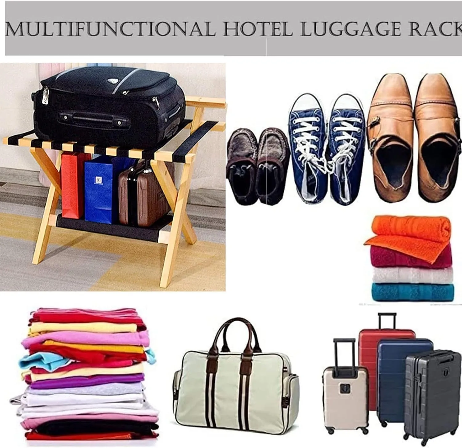 Suitcase Stand for Guest Room - Luggage Rack, Solid Wood Travel Bag Organizer, Hotel/Bedroom/Guest Room, Double Layer Luggage Rack with Backrest, Home Hotel Foldable Suitcase Rack,Red-1pcs