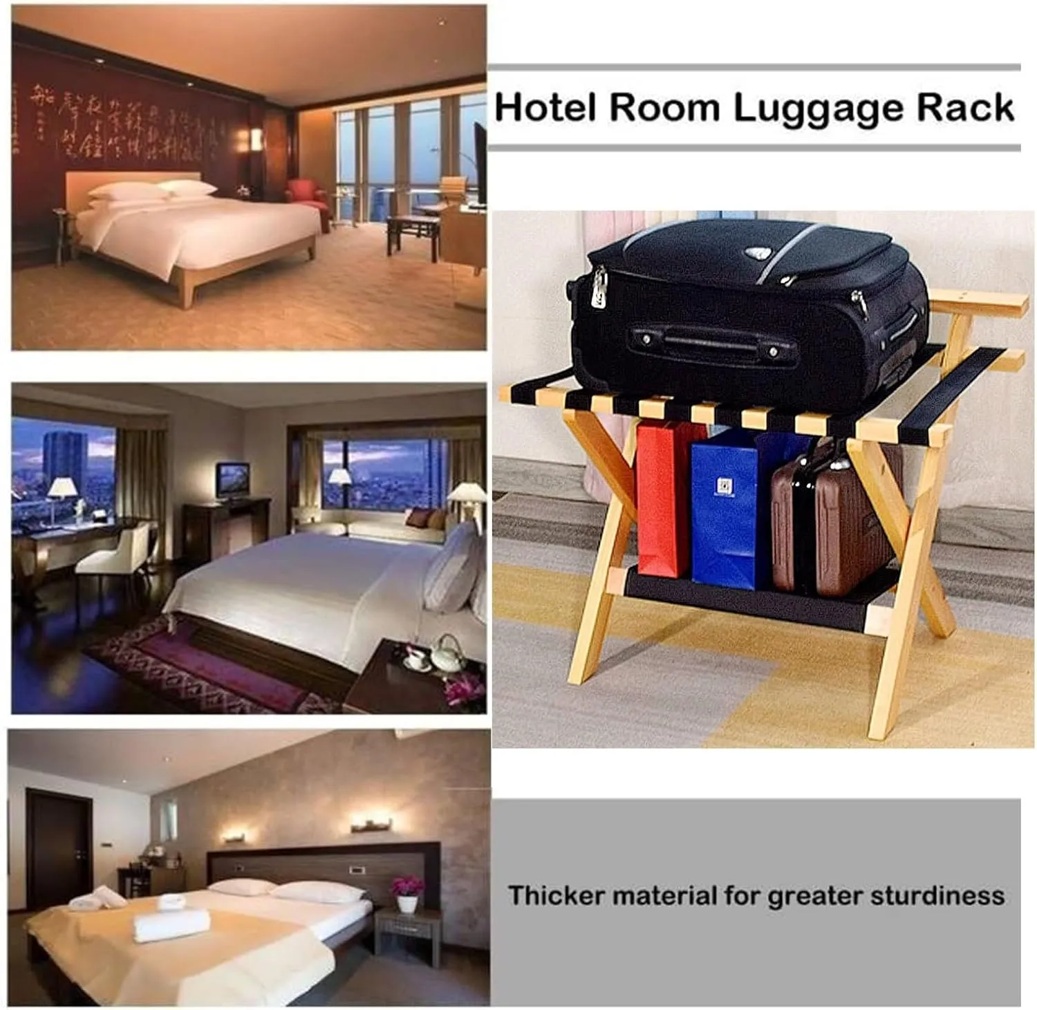 Suitcase Stand for Guest Room - Luggage Rack, Solid Wood Travel Bag Organizer, Hotel/Bedroom/Guest Room, Double Layer Luggage Rack with Backrest, Home Hotel Foldable Suitcase Rack,Red-1pcs