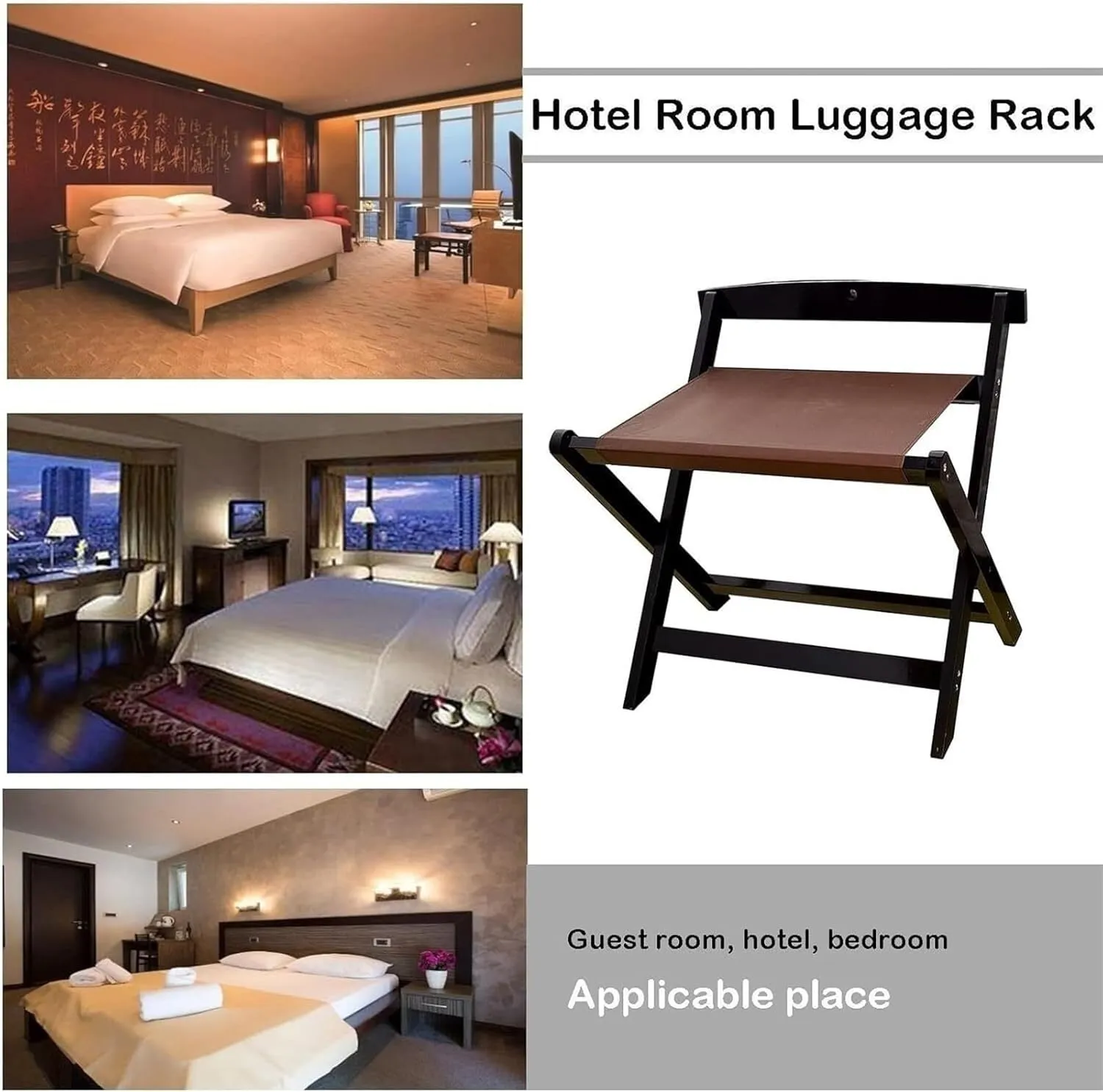Suitcase Stand Travel 2 Pack Luggage Rack Folding Luggage Rack with Cloth Wood Travel Bag Rack for Home Bedroom for Guest Room(Black)