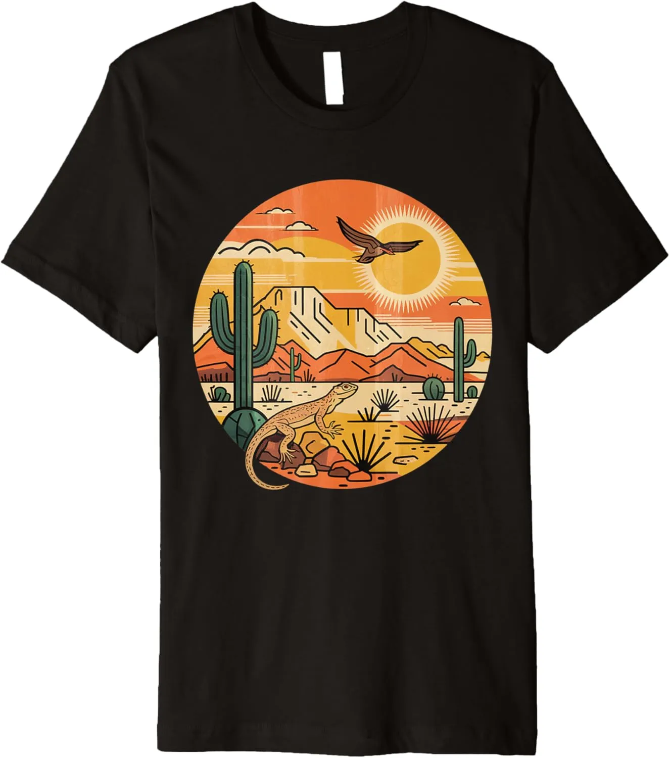 Sunrise Mountain Nature Retro Hiking Outdoors Cactus Desert Premium T-Shirt