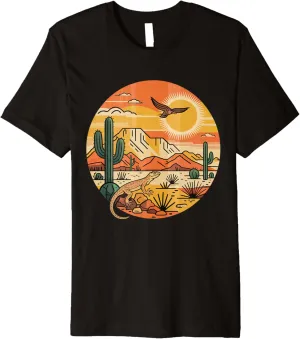 Sunrise Mountain Nature Retro Hiking Outdoors Cactus Desert Premium T-Shirt