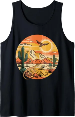 Sunrise Mountain Nature Retro Hiking Outdoors Cactus Desert Tank Top