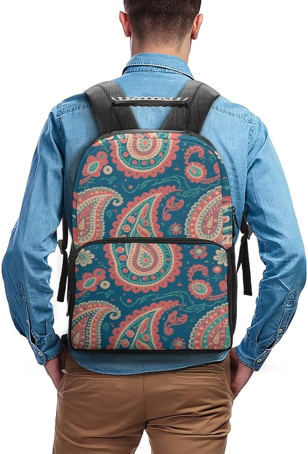 Supdreamc Adults Lightweight Colorful Flowers Leaves Paisley Art Rucksacks Large Capacity Bookbag With Adjustable Shoulder Straps for Trekking Outdoors Bicycle