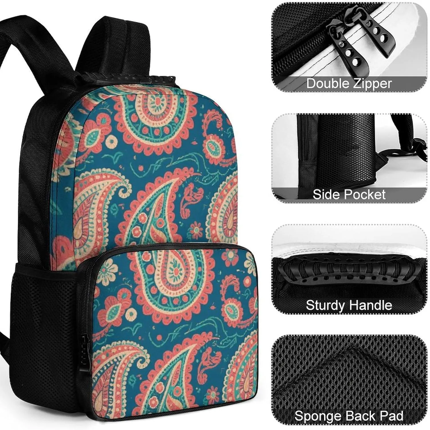 Supdreamc Adults Lightweight Colorful Flowers Leaves Paisley Art Rucksacks Large Capacity Bookbag With Adjustable Shoulder Straps for Trekking Outdoors Bicycle