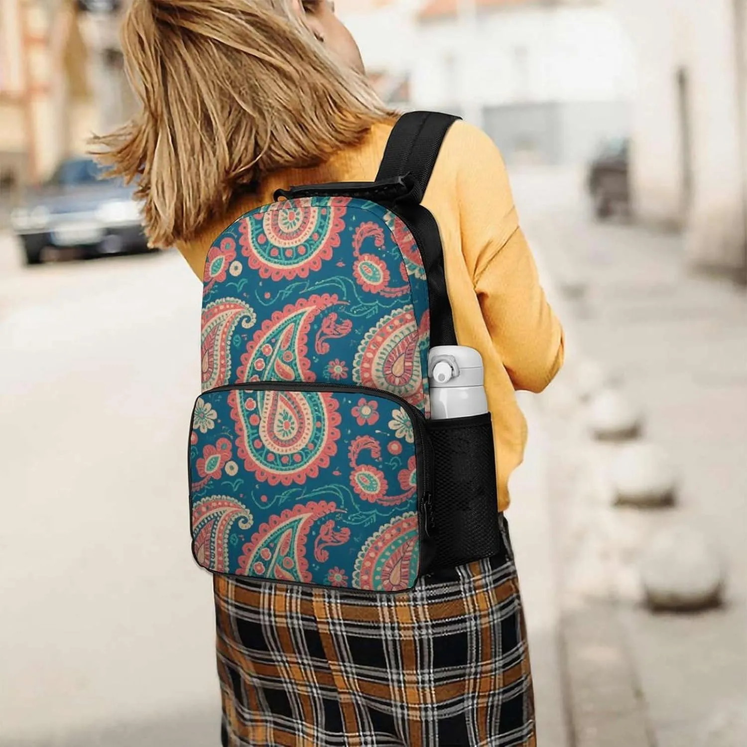 Supdreamc Adults Lightweight Colorful Flowers Leaves Paisley Art Rucksacks Large Capacity Bookbag With Adjustable Shoulder Straps for Trekking Outdoors Bicycle