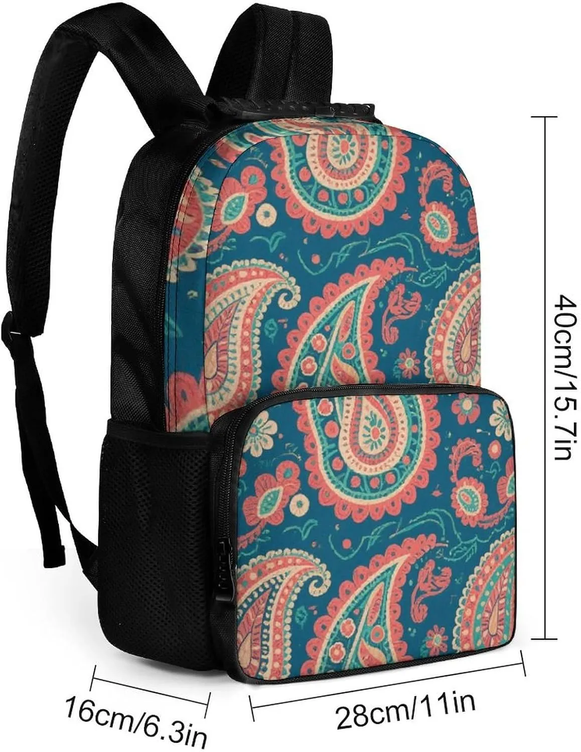 Supdreamc Adults Lightweight Colorful Flowers Leaves Paisley Art Rucksacks Large Capacity Bookbag With Adjustable Shoulder Straps for Trekking Outdoors Bicycle