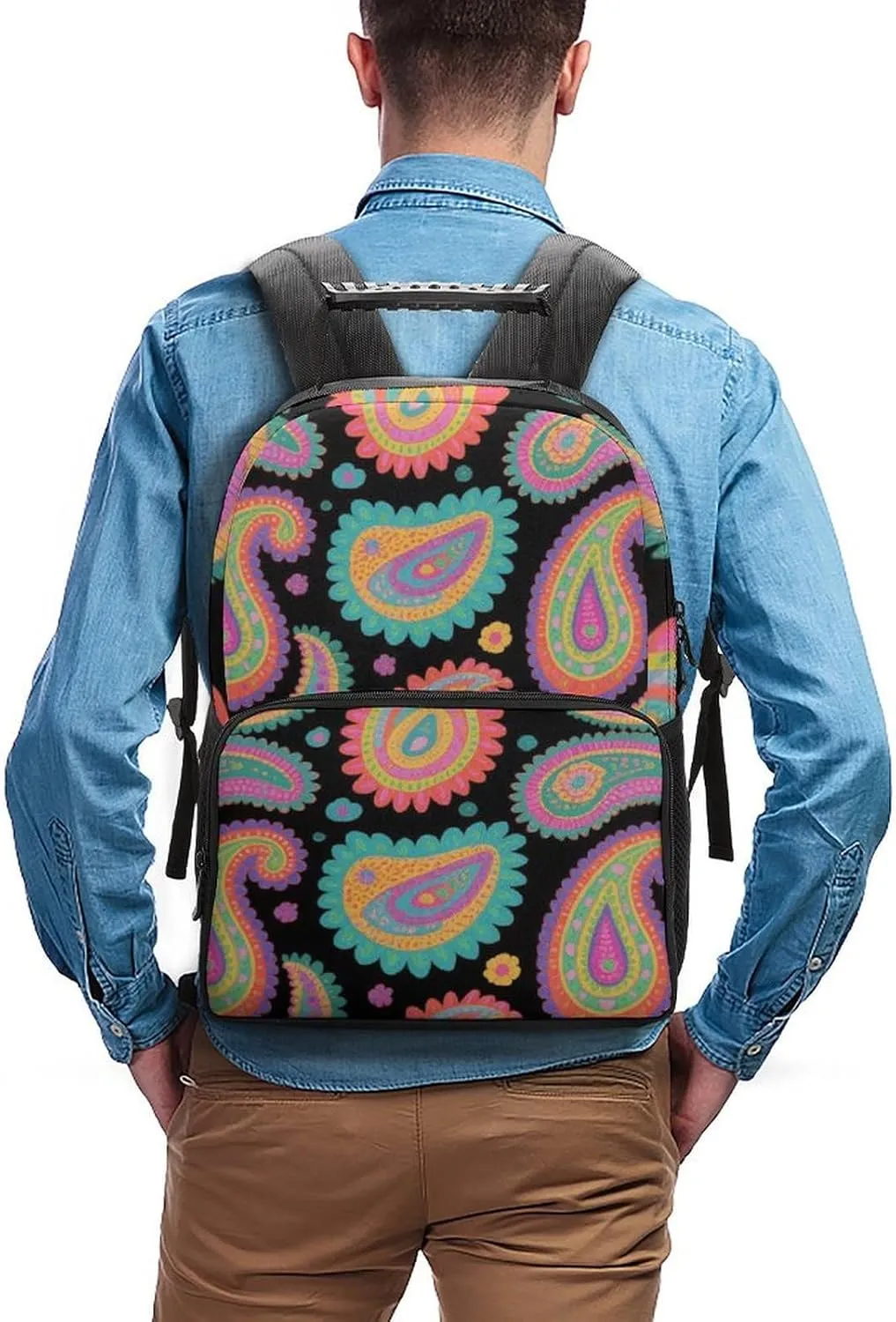 Supdreamc Adults Lightweight Colorful Flowers Leaves Paisley Art Shoulder Book Bags Big Capacity Shoulder Bag With Adjustable Shoulder Straps for Trekking Work Walking Cycling