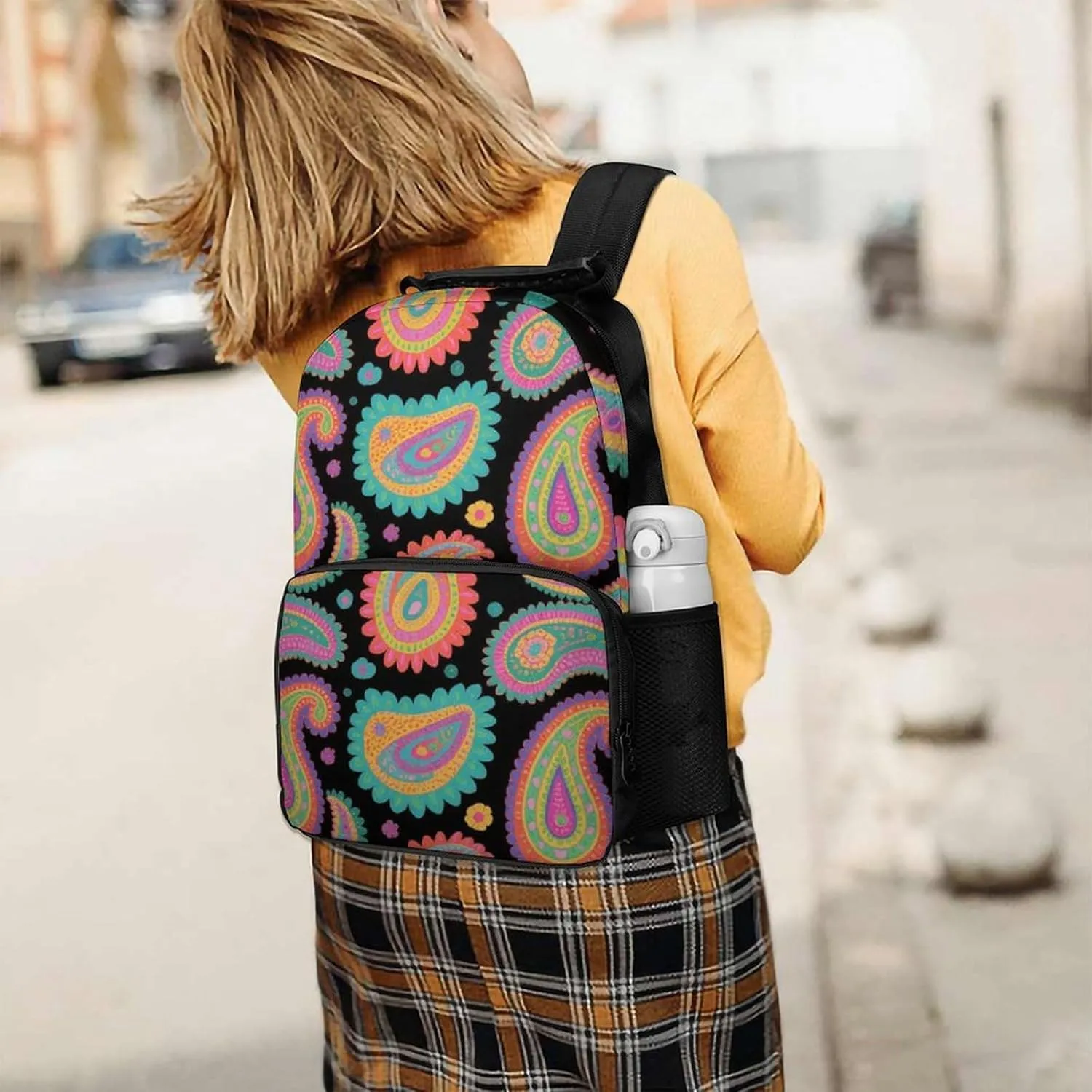 Supdreamc Adults Lightweight Colorful Flowers Leaves Paisley Art Shoulder Book Bags Big Capacity Shoulder Bag With Adjustable Shoulder Straps for Trekking Work Walking Cycling