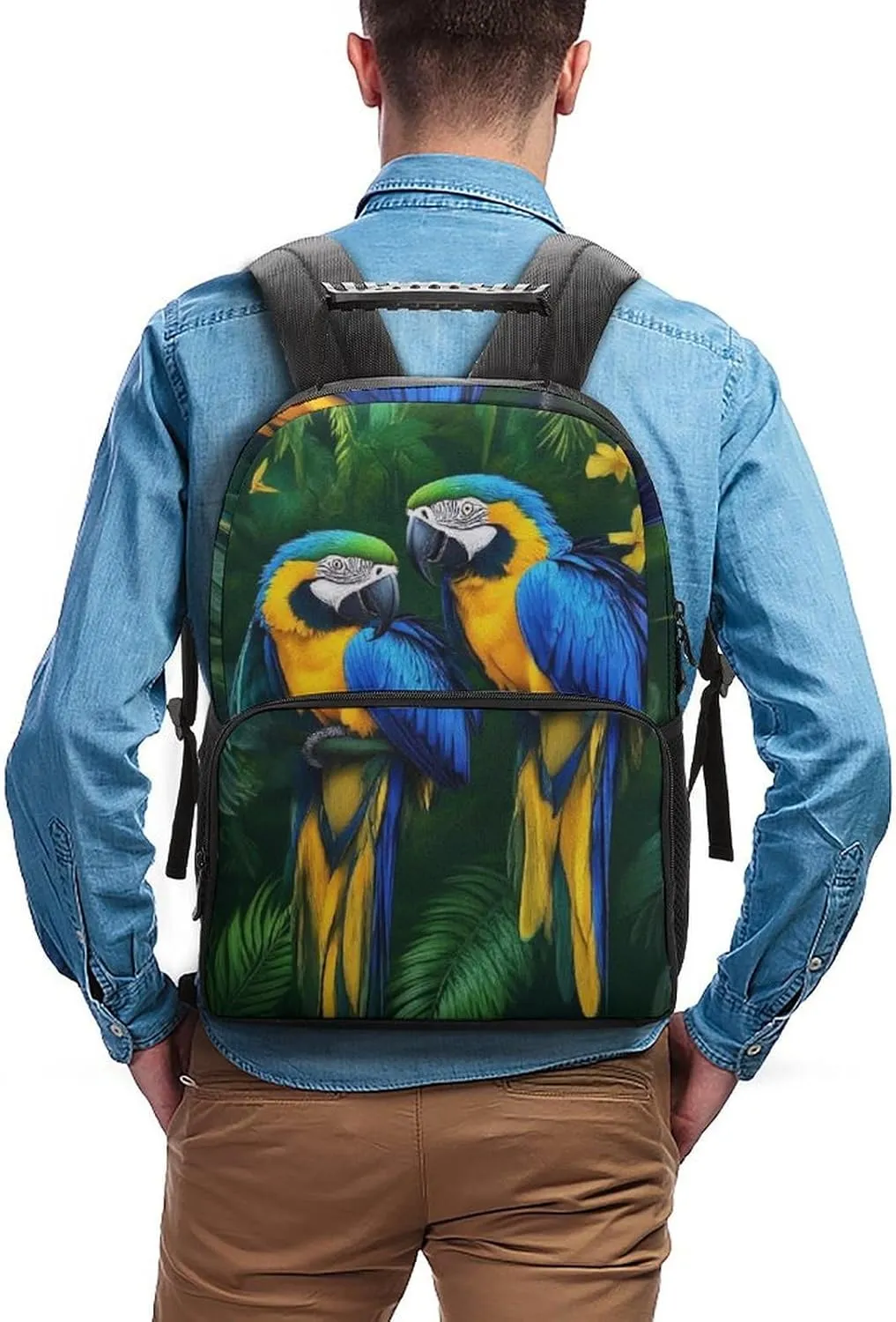 Supdreamc Adults Lightweight Parrots Art Rucksacks Large Capacity Bookbag With Adjustable Shoulder Straps for Trekking Outdoors Bicycle