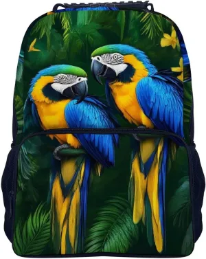 Supdreamc Adults Lightweight Parrots Art Rucksacks Large Capacity Bookbag With Adjustable Shoulder Straps for Trekking Outdoors Bicycle
