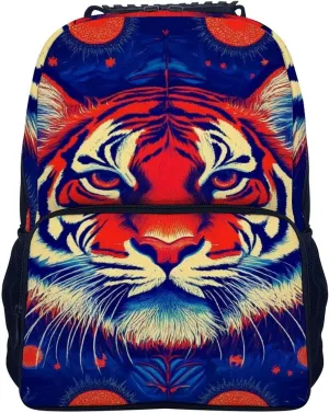 Supdreamc Adults Lightweight Trippy Red Tiger Animal Art Rucksacks Large Capacity Bookbag With Adjustable Shoulder Straps for Trekking Outdoors Bicycle