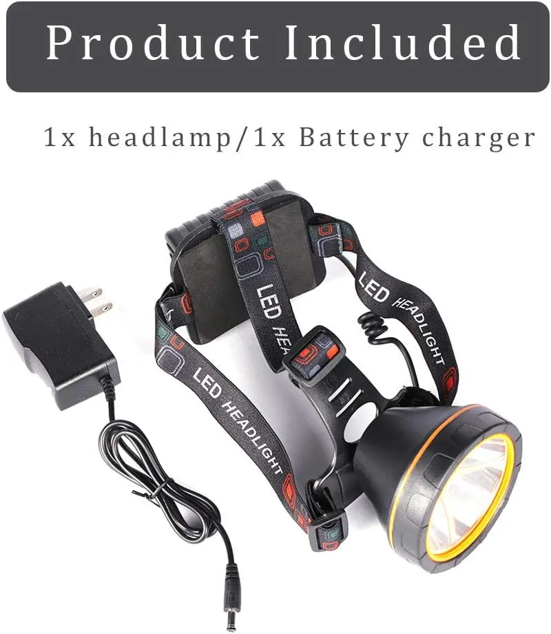 Super Bright Headlamp Coon Hunting Belt Headlight Rechargeable LED Spotlight with Power Supply, Waterproof Flashlight for Garden Outdoor Camping Fishing Hunting Hiking (Yellow Light)