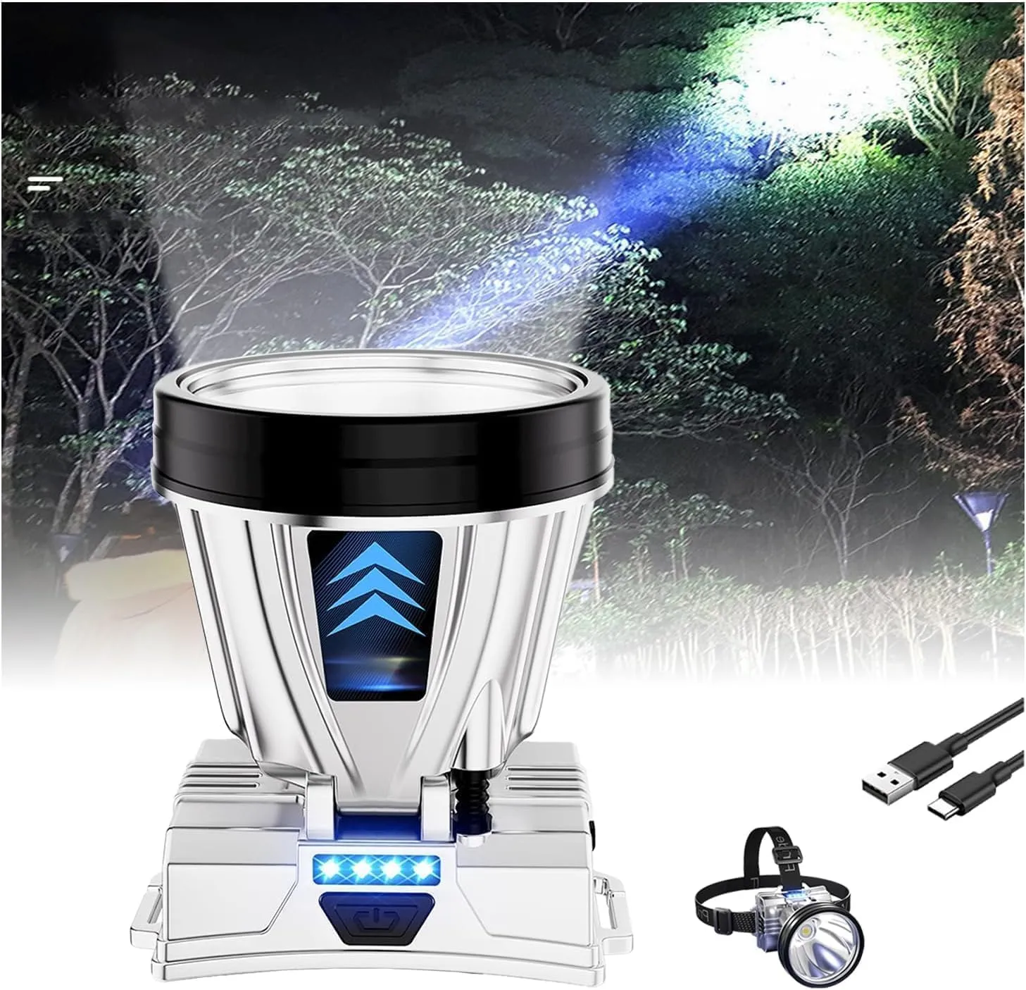 Super Bright Rechargeable High Power Headlamp, 90000 Lumen High Power Led Head Lamp, Head Lights for Forehead Battery Powered, Waterproof Spotlight for Outdoor Camping, Fishing, Hunting