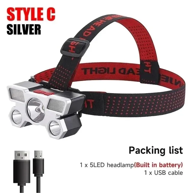 Super Bright Rechargeable LED Head Flashlight, Built-in 18650 Battery, Headlamp for Outdoor Camping, Fishing, and Adventure