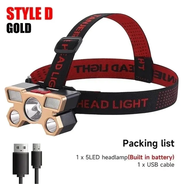 Super Bright Rechargeable LED Head Flashlight, Built-in 18650 Battery, Headlamp for Outdoor Camping, Fishing, and Adventure