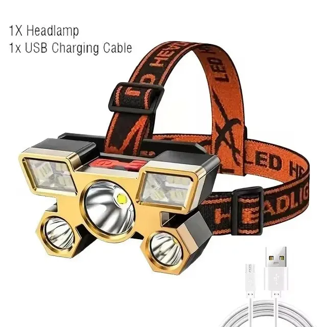 Super Bright Rechargeable LED Head Flashlight, Built-in 18650 Battery, Headlamp for Outdoor Camping, Fishing, and Adventure