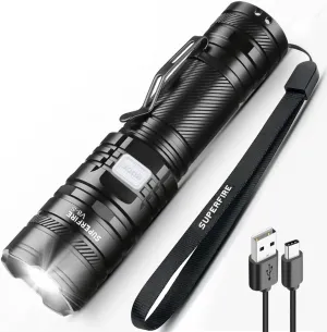 SuperFire Tactical Flashlight - 2300 Lumens Father's Day Gifts for Dad, Rechargeable with 5 Modes & Clip, for Mechanics, Hiking, Emergency, Home Use (V8-S)