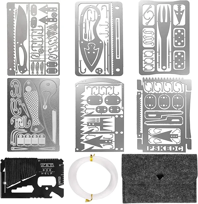 Survival Card Multitool Camping Fishing Tool with Fishing Line and Survival Credit Card Tools EDC Wallet Multifunctional Survival Tool for Outdoor Hunting Fishing Hiking