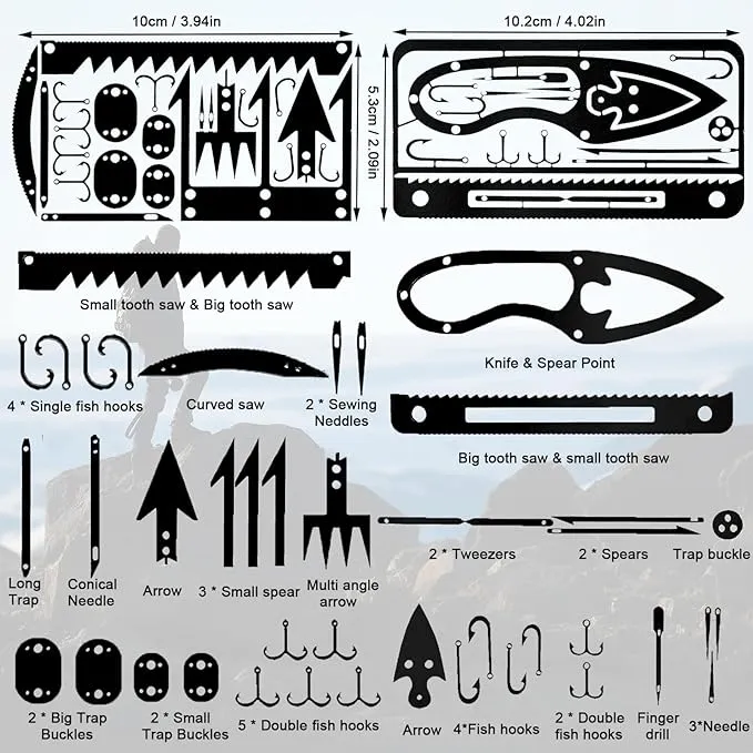 Survival Card Multitool Camping Fishing Tool with Fishing Line and Survival Credit Card Tools EDC Wallet Multifunctional Survival Tool for Outdoor Hunting Fishing Hiking