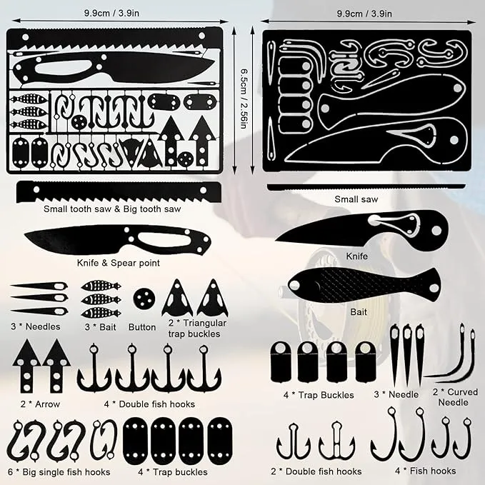 Survival Card Multitool Camping Fishing Tool with Fishing Line and Survival Credit Card Tools EDC Wallet Multifunctional Survival Tool for Outdoor Hunting Fishing Hiking
