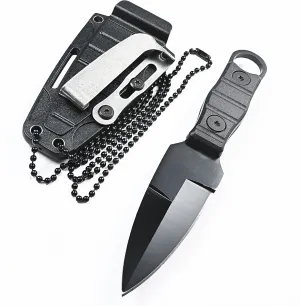 Survival MINI Pocket Knife, Tactical Fixed Blade Knife w/Kydex Sheath Necklace, Good for Camping Hiking Fishing Hunting Knife Black, Utility Outdoor Tool for Men
