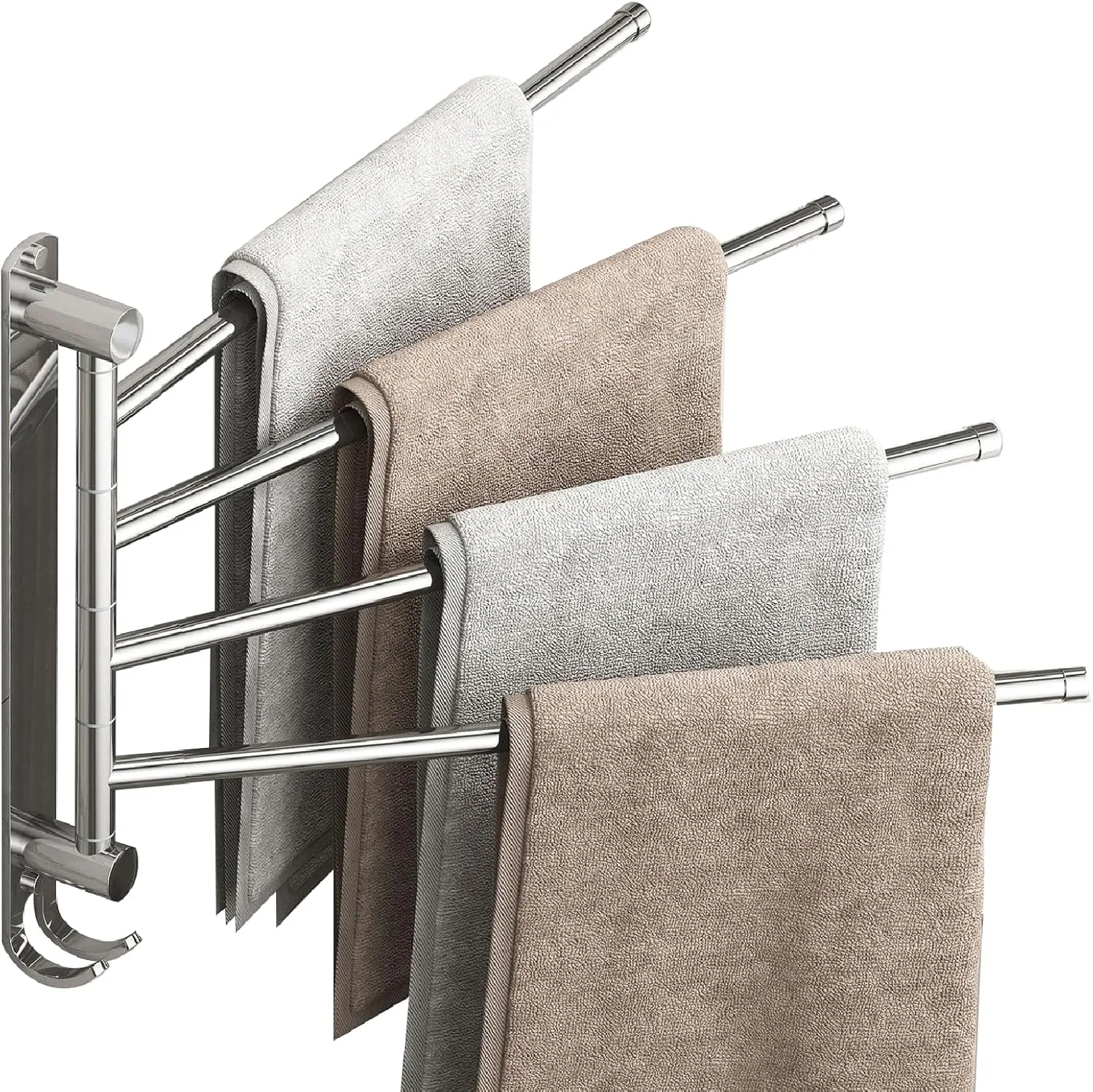 Swivel Towel Rack with Reinforced T-Joint, Thickened SUS304 Steel Rustproof Wall Mount，Towel Racks for Bathroom Wall Mounted，Suitable for Kitchen Towel Holder, Outdoor Towel Rack (4-Arms)